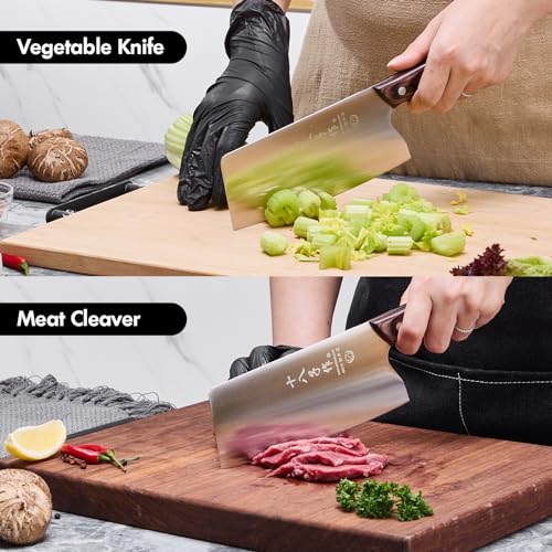 SHI BA ZI ZUO Coltello Cinese per Carne e Verdure - Lama in Acciaio Inossidabile da 6,7 Pollici, Manico in Legno Con Peso Moderato - immagine 5