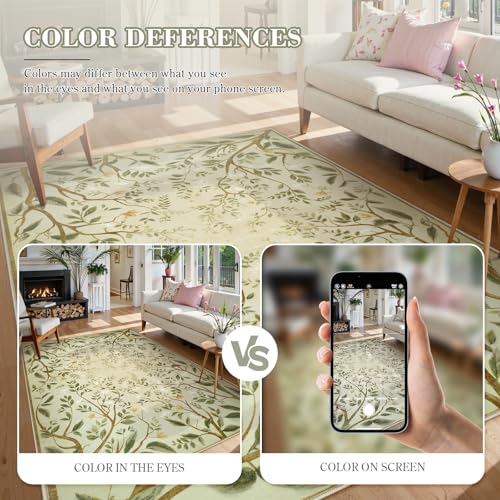 Collive alfombra lavable 5x7, diseño floral verde miniatura 6