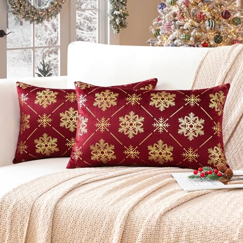 Ohok Weihnachten Gold Heißpräge Samt Kissenbezug, 2er Set Dekorativ...