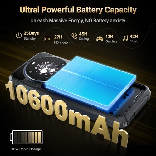 FOSSIBOT F109 5G Rugged Smartphone, 24GB+256GB/2TB Android 14 Rugged Phone Unlocked, 10600mAh Battery Cell Phone, 6.745'' HD, 50MP+16MP+5MP Camera, Dual SIM 5G Unlocked Phone, IP68 / IP69K, NFC