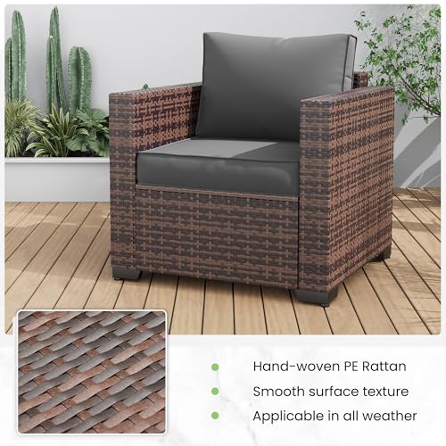 Image of Amopatio Wicker Outdoor Sofa & Patio Couch Set - High Back Waterproof Patio Furniture Single Armrest Chair with Non-Slip Cushions, Outdoor Furniture Cover, Grey