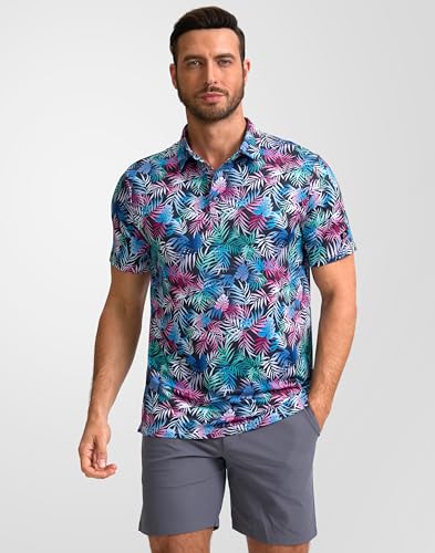 Image of Obla Mens Golf Polo Shirts Short Sleeve Dry Fit Performance Moisture Wicking Casual Print Collared Golf Shirts for Men