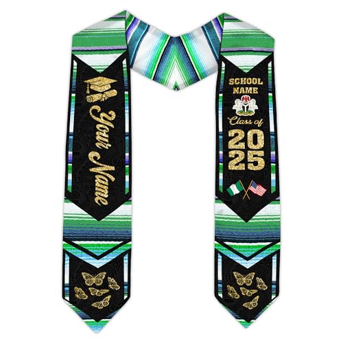 MonkeyVan Custom Nigerian Graduation Sash, Nigeria Graduation Stole Customize, Nigerian American Flag Graduation Sash 2025 Nigeria 17