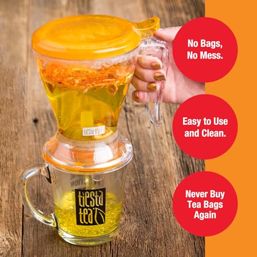 Image of Tiesta Tea - Maui Mango Tin & Infuser Starter Set, Loose Leaf, Premium Herbal Blend, Non-Caffeinated Hot & Iced, 6oz Refillable Tin and 16oz Brewmaster Coffee Bottom Dispensing Tea Infuser
