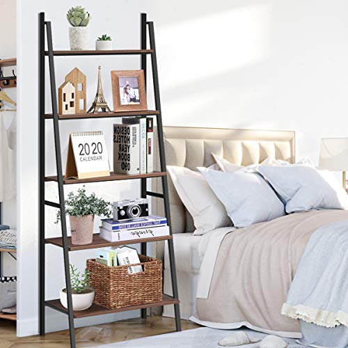 Tangkula-Ladder-Shelf-5-Tier-Industrial-Bookcase-Multifunctional-Display-Bookshelf-Wooden-Look-Plant-Flower-Stand-with-Metal-Frame-Decor-Furniture-for-Home-Office Tangkula Ladder Shelf 5 Tier Industrial Bookcase Multifunctional Display Bookshelf Wooden Look Plant Flower Stand with Metal Frame Decor Furniture for Home Office