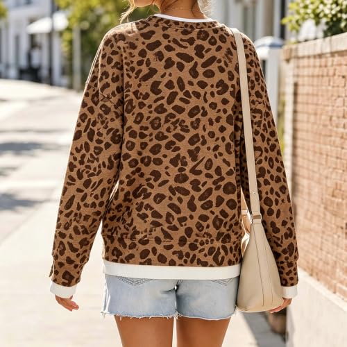 Oversized Crewneck Sweatshirt Women Y2K Leopard Print Patchwork Sweatshirt - image 3