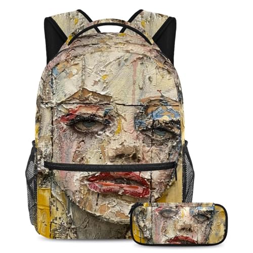 Pack sac à dos et trousse fille motif art abstrait pour l'école et le dessin