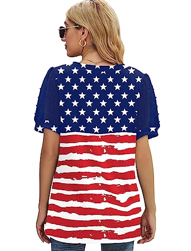 Image of Aokosor Womens Summer Tops V Neck T Shirts Swiss Dot Puff Sleeve Tops Loose Casual Tshirts