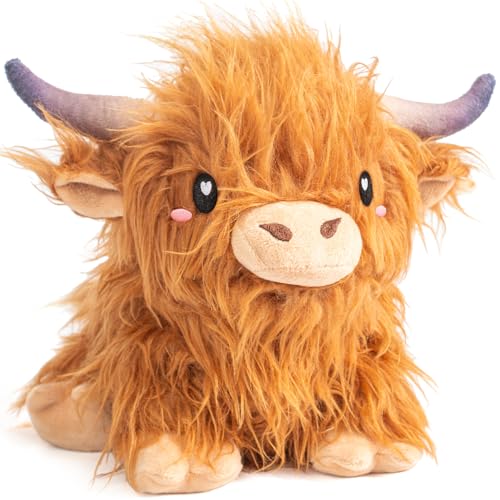 Image of Happy Fuel Highland Cow Microwavable 1.5lbs Unscented Heating Pad for Women & Kids- Cute Soft Cozy Pillow Plush Heatable Warm Stuffed Animals- Kawaii Hot & Cold Plushie Toy- Cow Gifts for Girls & Boys