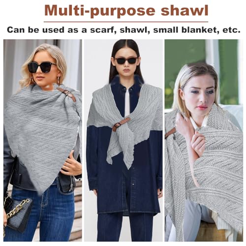 DTYGUIXE Dreiecksschal Musselin Damen Strickschal Dreieckstuch Schal Winterschal Warm Dreieck Schal Weich Strickschal Grau Dreieckschal mit Lederschnalle für Mütter, Ehefrauen, Familienmitglieder