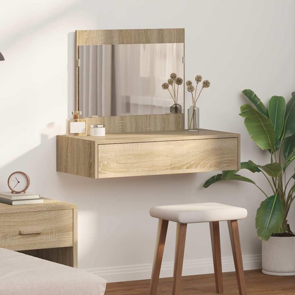 Schminktisch Braun aus Holzwerkstoff 83 x 40 x 70 cm mit Spiegel und Schublade, moderner Kosmetiktisch für Schlafzimmer und Ankleidezimmer, Stauraum und Organizer für Makeup und Pflege