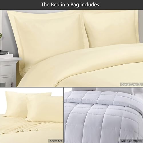 Miniatura 4 de Royal Tradition Juego de cama en una bolsa de 8 piezas tamaño King, viscosa de bambú, gris sólido (juego de sábanas y funda de edredón) + edredón