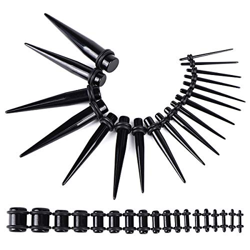 Dadabig 72 Stück Ohr Tunnel Dehnungsset, Piercing Taper aus Acryl Ohr Messgeräte Exoandet Set Stretching Kit Plugs Knochenstab Dehnstäbe Schmuck Zwei Modelle 9 Verschiedene Größen schwarz Cover