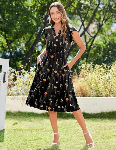 Image of ZEAGOO Womens Summer Casual Dresses Ruffle Sleeve V Neck Midi Dress Flowy Tiered Dress with Pockets Boho Sundresses