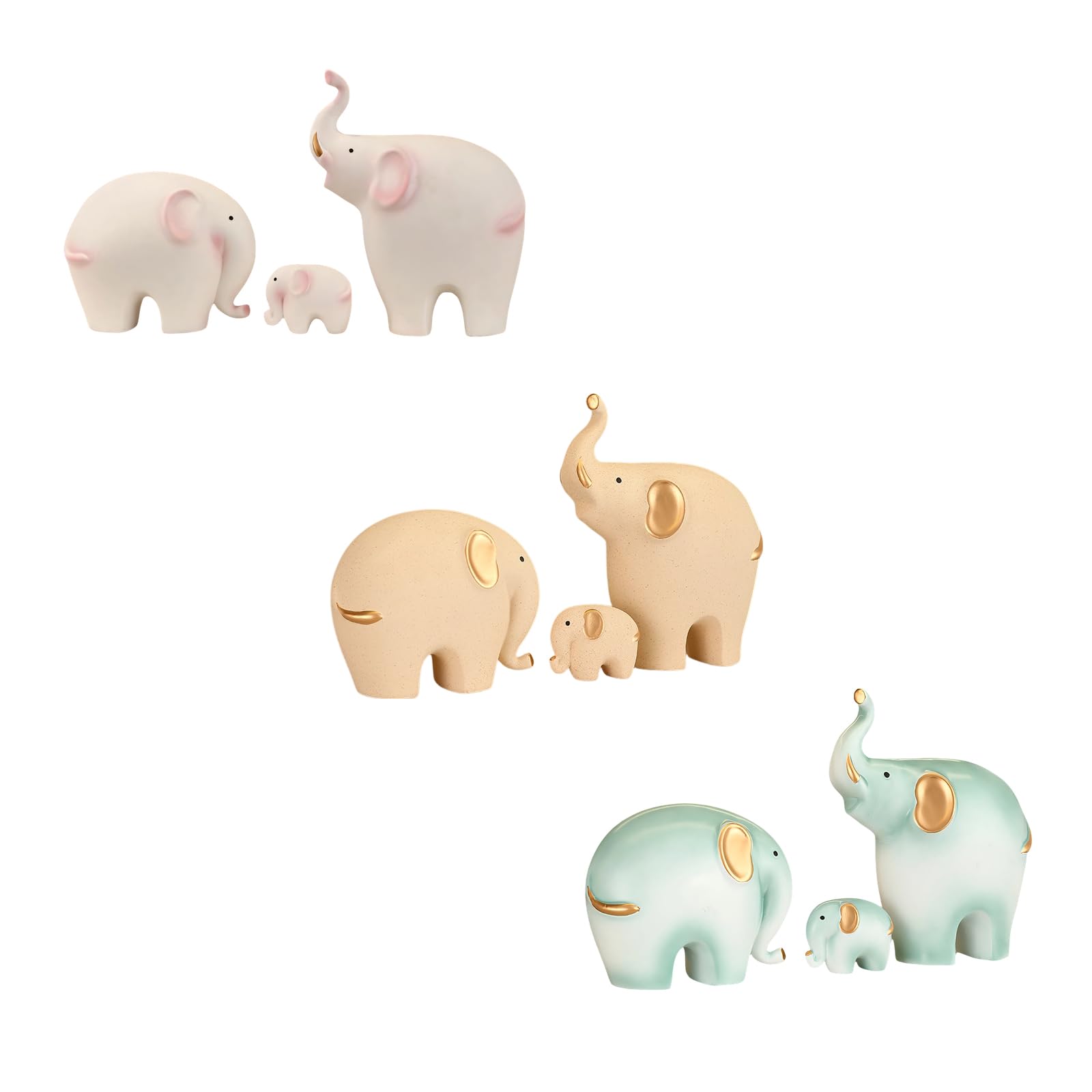 Statua Famiglia Elefanti in Ceramica Figurina Mamma papà e Bambino Animale Arte Scultura in Porcellana Decorazioni per la casa per Soggiorno Figurina Elefante