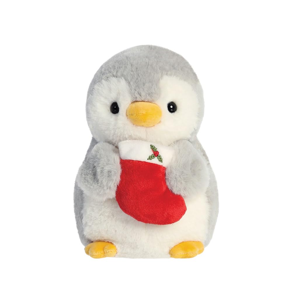 Aurora, 99360, Pompom Penguin w/Stocking 8In, Soft Toy, white and grey