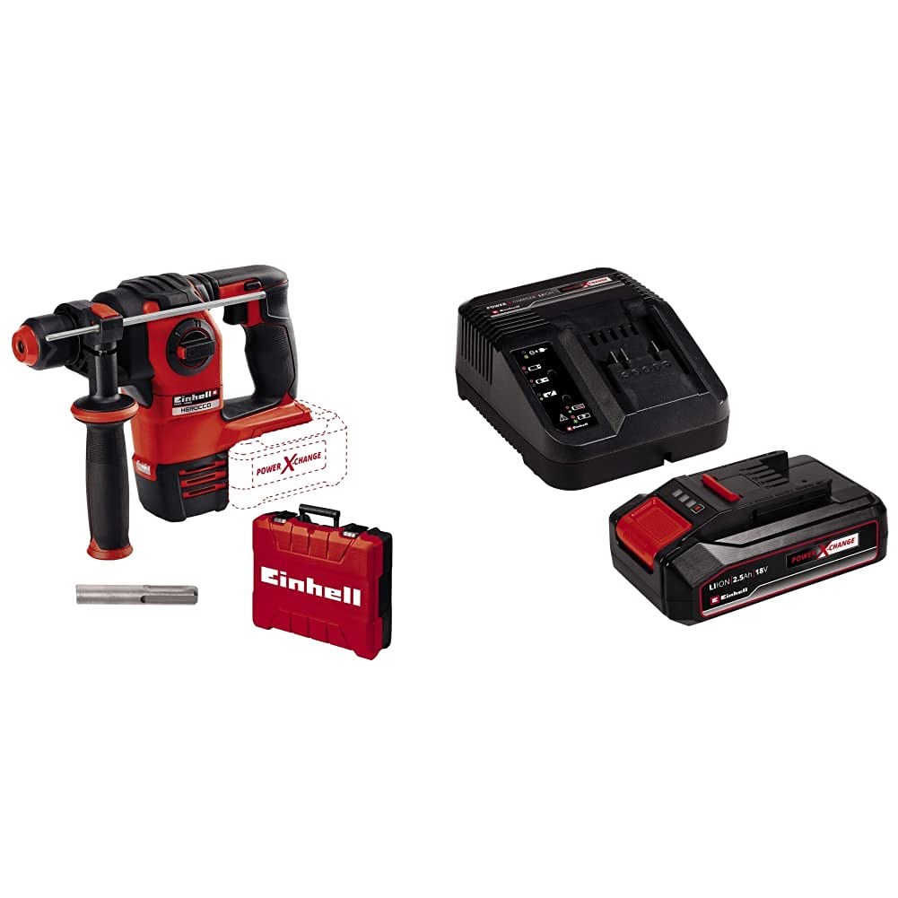 Einhell Tassellatore a batteria HEROCCO Power XChange 18 V LiIon 22 J motore senza spazzole percussione pneumatica attacco SDS Plus inclusa EBox + 25 Ah Power XChange Batteria