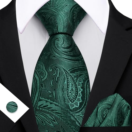 Image of Barry.Wang Men Ties Paisley Woven Silk Necktie Set with Pocket Suqare Cufflinks Formal