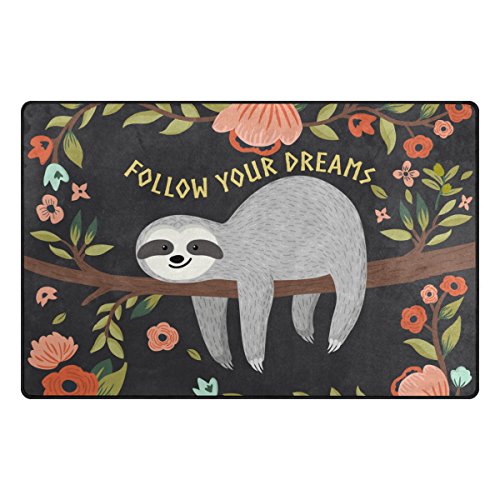 Yochoice Non-Slip Area Rugs Home Decor, Hipster Cute Baby Sloth Tree Floral Flowers Floor Mat Living Room Bedroom Carpets Doormats 31 X 20 Inches #TOP1