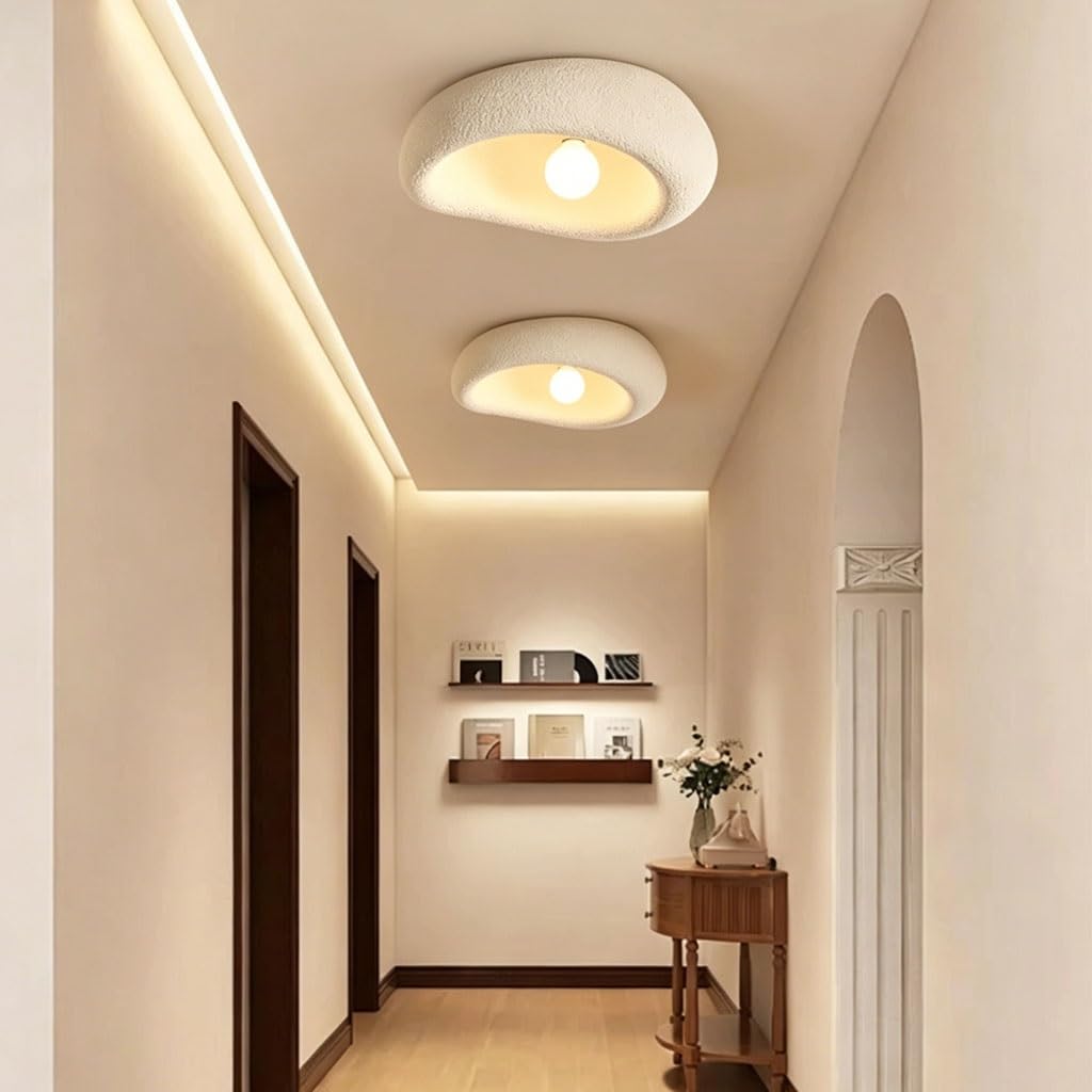 Plafoniera Moderna Luminario Soffitto Stile Wabi-Sabi Con Paralume In Polietilene Attacco E27 Luce Creativa Beige Per Camera Da Letto Soggiorno Corridoio E Cucina Illuminazione(30cm)