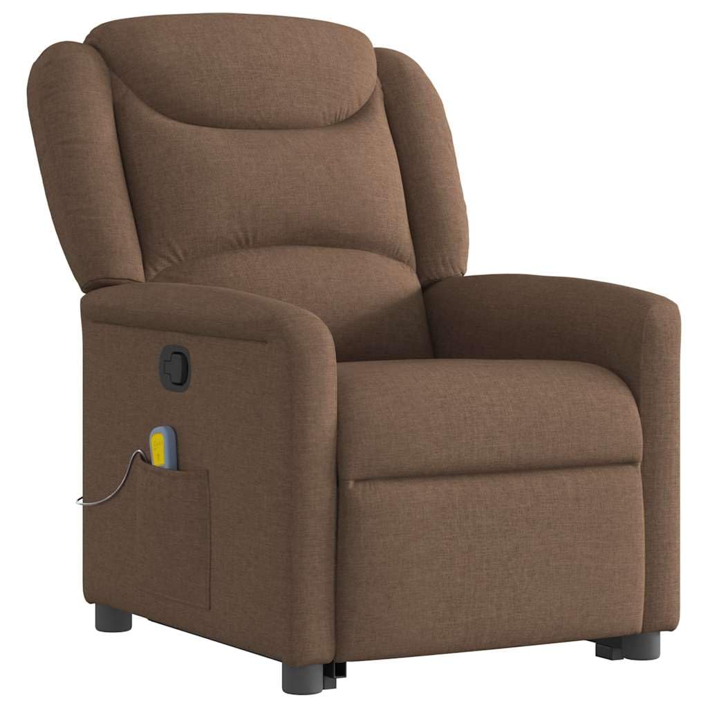 Sillón elevador de personas de masaje reclinable marrón tejido con 6 puntos de masaje, función de elevación eléctrica y reclinación manual hasta 135 grados, cómodo