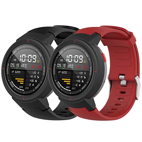 Watch Bands Fit for Amazfit Verge, 2PACK Adjustable Colorful Silicone Replacement Bands Wristbands Accessory Straps Bracelet for Amazfit Verge Lite Smartwatch (Black Red)