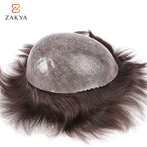 Zakya Hair System for Men Thin Skin Men's Toupee 100% Human Hair Men's Hairpieces 8x10 Inches Base Size Hair Replacement System for Men (Medium Dark Brown 4#) - Image 2
