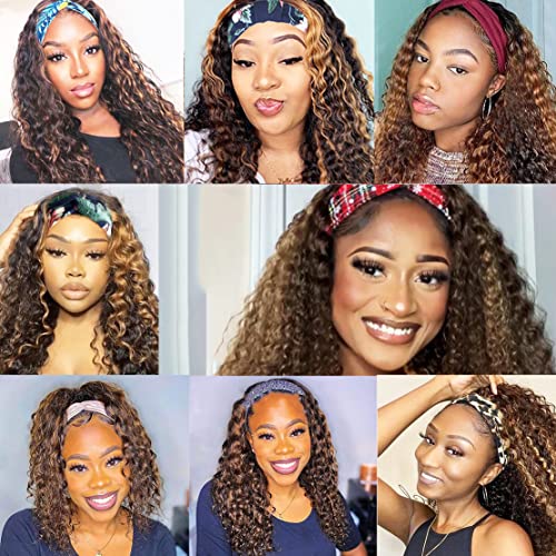 Image of Celiarita Highlights Ombre Headband Wig Human Hair Deep Wave 24 inch None Lace Front Wig Machine Made Wigs P4 /27 Blonde Curly Headband Half Wigs for Black Women Human Hair