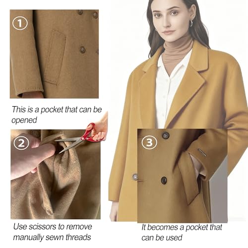 Women's Double Sided Blended Long Wool Pea Coat,Notch Lapel Overcoat Wool Jacket Long Trench Wool Dress Coat,Brown2