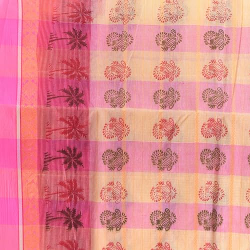 Image of dB DESH BIDESH Women`s Bengal Tant Tree Print Design Pure Handloom Cotton Saree Without Blouse Piece