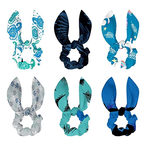 Chouchous pour cheveux épais et élastiques oreilles de lapin bleus pour femme et fille