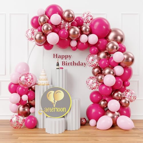 Image of AFTERLOON Biodegradable Natural Rubber Latex 146pcs Hot Pink Metallic Confetti Different Sizes 18 inch 12 inch 10 inch 5 inch Plastic-Free Alternative Balloon Garland Arch Kit perfect for Decor, Baby Shower, Wedding