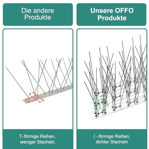 OFFO Vogelspieße mit Edelstahlsockel, Vogelabwehrspieße für Krähen, Möwen und kleine Vögel, Taubenspieße für Dächer und Fenster… – Ansicht 2