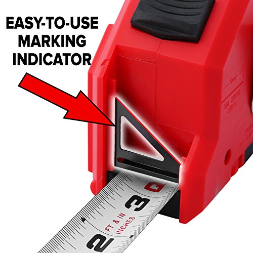 Quickdraw Pro Easy-Read Self Marking 25' Foot Tape Measure - 1St Measuring Tape With A Built In Pencil - Contractor Grade Steel Tape - Power Locking Tape Ruler #TOP5