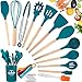 MAISITOO Utensili Cucina Silicone,30pcs Resistente al Calore Antiaderenti Utensili Dautensili da Cucina,Legno Duro,Incluso Cucchiaio Silicone Spatola