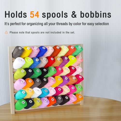 Image of Wooden Thread Holder,54 Spool Wooden Thread Rack Wall Mounted Sewing Thread Holder with Screws Multi Purpose Sewing Thread Holder Organizer for Embroidery Sewing Threads Hair Band US(54 axis)
