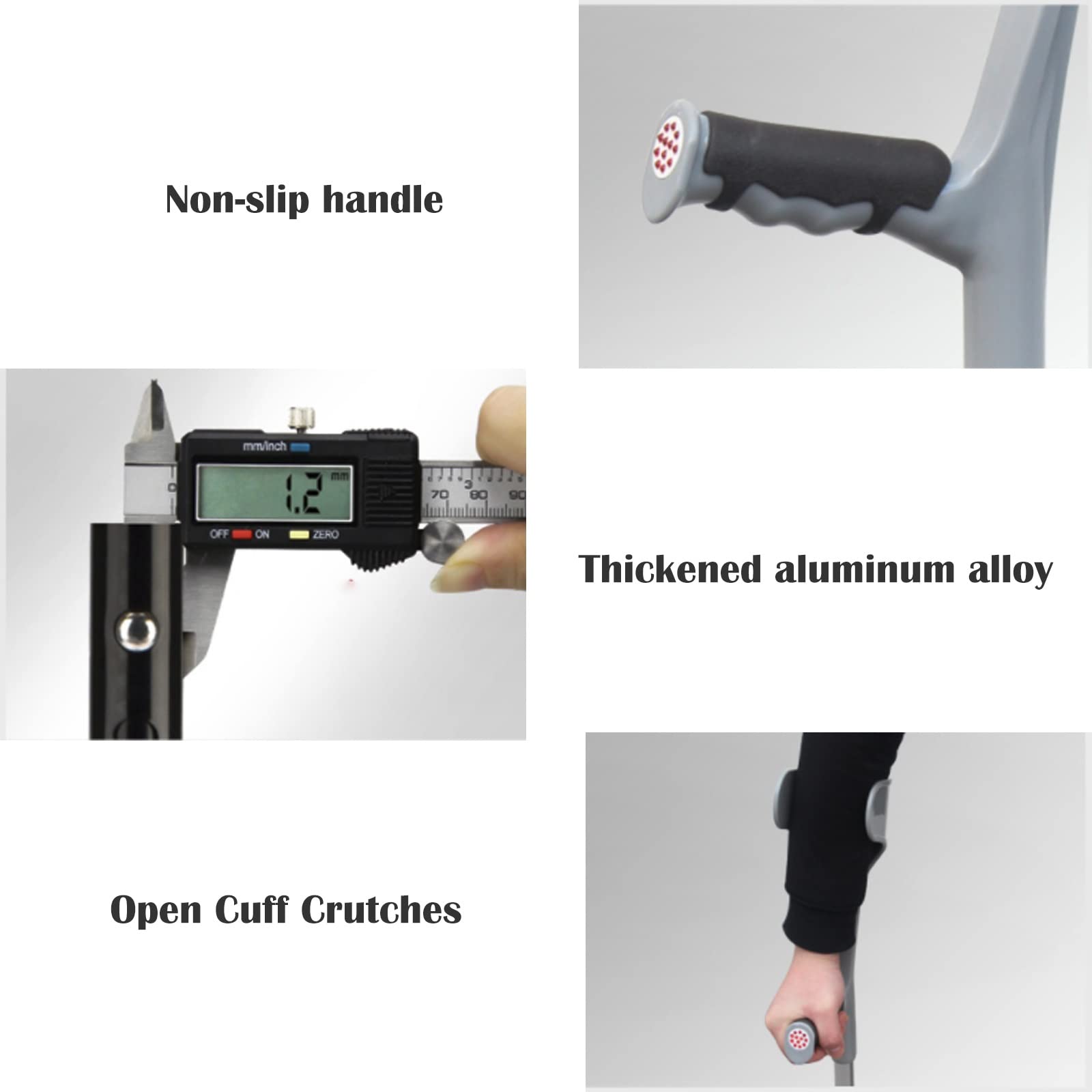 Stampella per Avambraccio per Adulti (2 unità), Stampelle Canadesi Ergonomico in Alluminio Pieghevole, Stampella Ortopedica Regolabile, per Anziani Disabili (Color : Black)