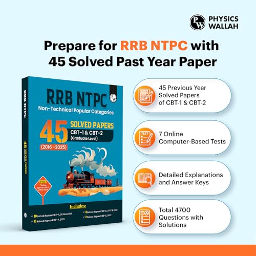 Image of PW RRB NTPC Book 2026 - 45 Previous Year Solved Papers CBT 1 & CBT 2 (2016-2025) | Graduate Level PYQ Question Bank | 7 Online Mock Tests | English Medium [Paperback]