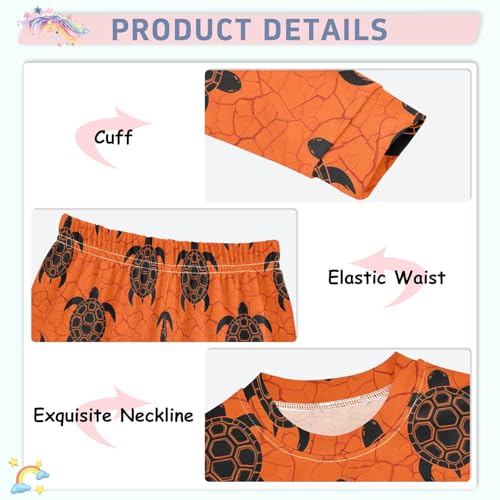 Pajama Sets Long Sleeve Black Turtle Pattern on Orange Soft Comfy Sleepwear 2 Piece PJS 3-8T4