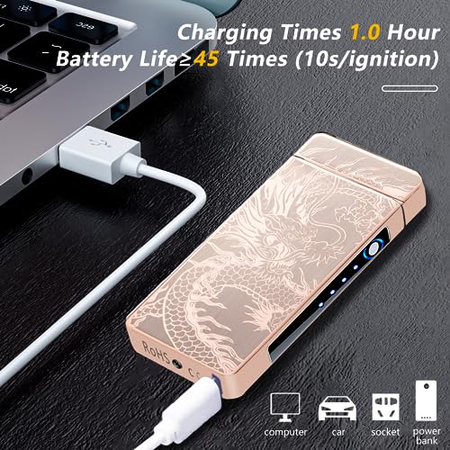TIKIUKI Dragon Electric Arc Lighter - USB C Rechargeable Plasma Lighter for Camping, Fire Starters, Candles & Outdoor Gear | Windproof Igniter with Battery Indicator (Dragon Gold)