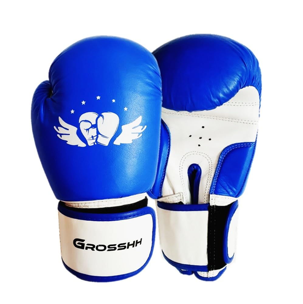 Grosshh Longlasting Faux Leather Pro Fight Boxing Gloves Blue