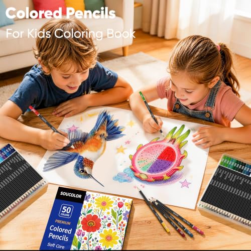 Image of Soucolor 50 Colored Pencils -Colored Pencils Set for Adult Coloring Books | Break-Resistant Color Cores,Long-lasting vibrancy Colors,Smooth Writing,Easy Blending and Shading,Perfect for Coloring Books