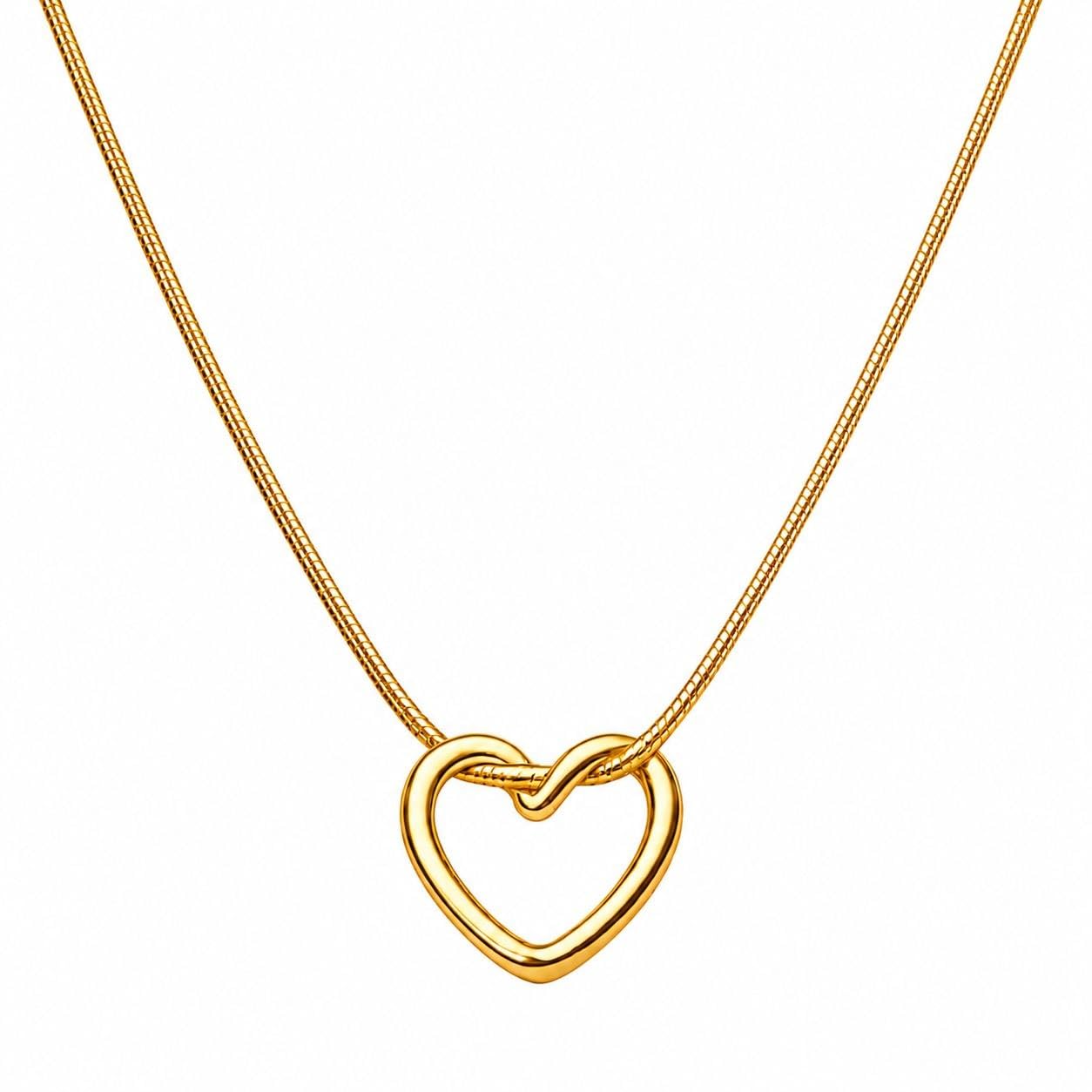 Heart Shape Love Locket Pendant Necklace for Women & Girls | Open Heart Pendant Chain | 18K Gold Plated Stainless Steel Anti Tarnish Adjustable Chain | Lightweight Daily Wear Fashion Jewellery | Valentine's Day Gift | Heart Necklace for Women-picture-24