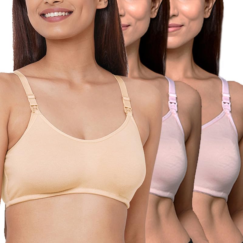 Image of Inner Sense Organic Cotton Bamboo Nursing Bra for Women I Non Padded Feeding Bra with Keyhole Back Design I Wire Free Maternity Innerwear with Full Coverage