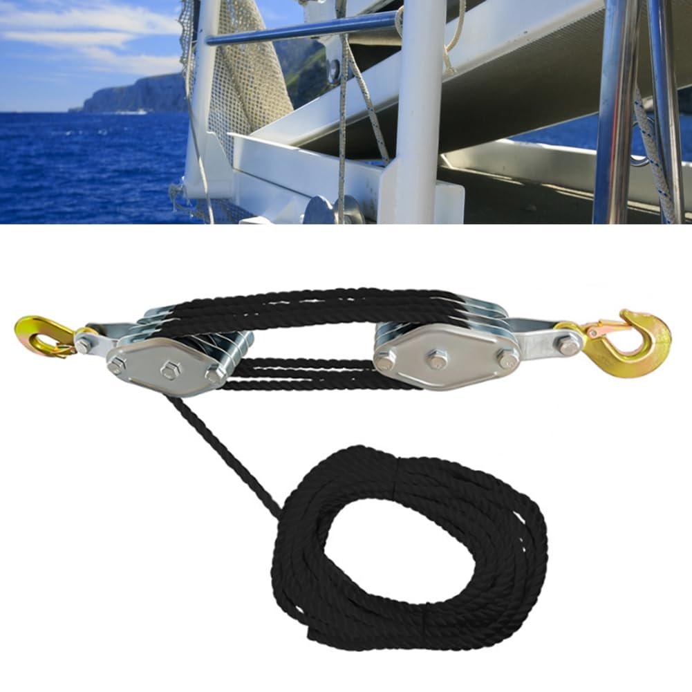 Carrucola rivestita in zinco resistente con corda in nylon resistente e gancio di sicurezza per sollevamento, sistema di sollevamento pesante per uso industriale