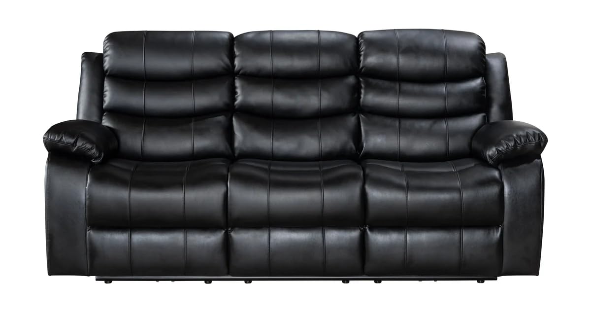 Divano Reclinabile 3 Posti in Pelle Nera con Portabicchieri – Sofà Relax Moderno con Sedili Reclinabili e Comfort Imbottito – 200 × 90 × 90 cm