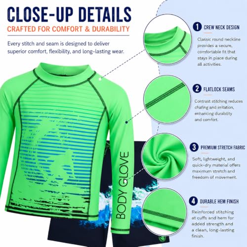 Image of Body Glove Boys Swim Set - 2 Piece Boys Swim Trunks with Rash Guard UV Protection Swimsuit Kids Bathing Suits (Sizes 4-12)