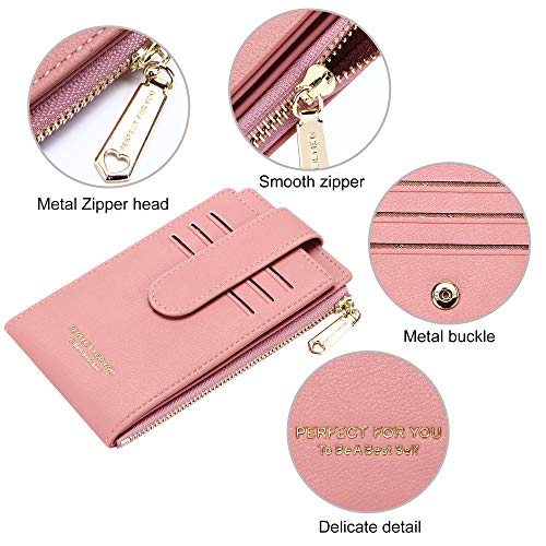 Image of Badiya Slim Women Wallet RFID Blocking Bifold Compact 9 Card Slots Holder Wallets Soft Leather with Zipper Coin Pocket 2 ID Window
