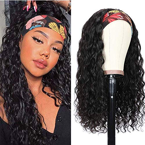 Headband Wigs Human Hair Water Wave Human Hair Wigs For Black Women None Lace Front Glueless 150% Density Brazilian Virgin Human Hair Headband Wigs Machine Made Wigs 150% Density 20 inch