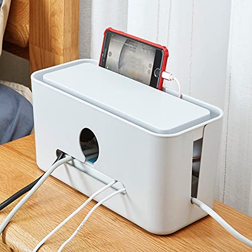 Caja organizadora de cables para manejo de cables bajo escritorio, caja de ordenación para cables, caja para ocultar cables y guardar cables, caja gris con tapa blanca miniatura 4